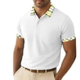 thumbnail image 1 of Polos Shirts For Men Plaid Patchwork Short Sleeve Lapel Button Fashion Tees Casual Moisture Wicking Golf T Shirt (5XL, White), 1 of 5