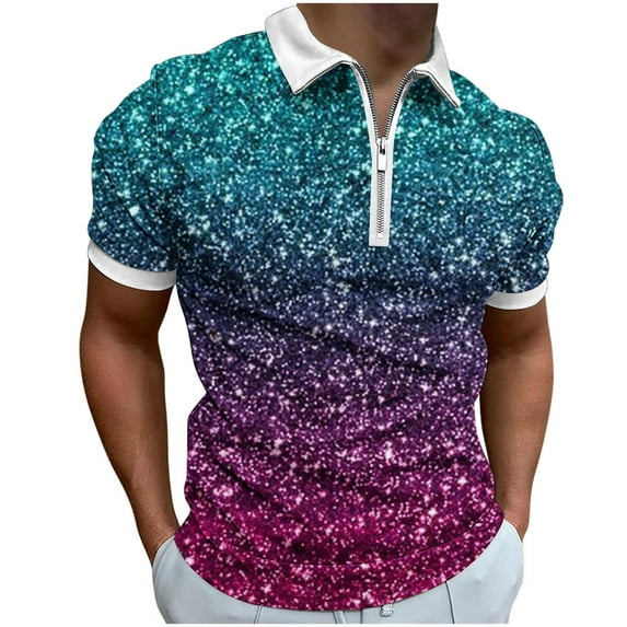 Polos Shirts for Men Adult Golf Summer Casual Short Sleeve Zipper Turn-Down Collar Shirt Tops Slim Fit Henley T-Shirt Printed Blouse Men's Tees Business Work Tops