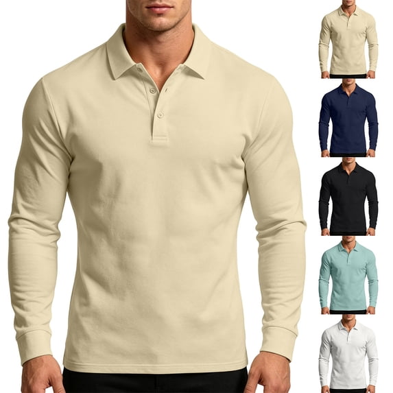 Polos Shirts for Men Solid Classic Collared Casual Button Top for Business Casual