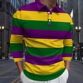 thumbnail image 1 of Polos for Men Long Sleeve Color Matching Striped T Shirt Base Digital Casual Carnival Stylish Men Polo Shirts Purple L, 1 of 4