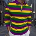 thumbnail image 1 of Polos for Men Long Sleeve Color Matching Striped T Shirt Base Digital Casual Carnival Stylish Men Polo Shirts Yellow XXL, 1 of 4
