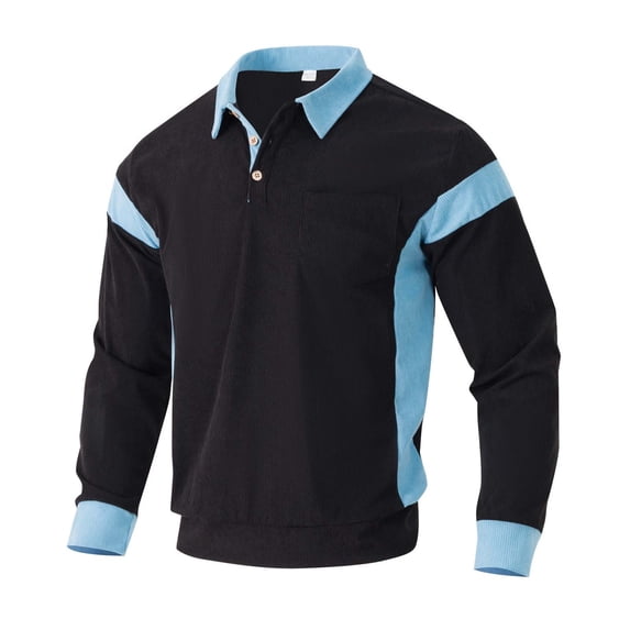 Polos for Men Long Sleeve Quarter Button Up Tee Shirt Basic Black Men T Shirts