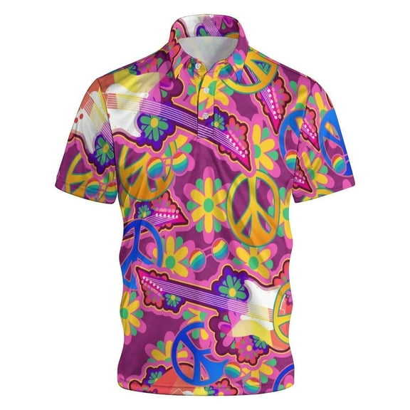 Polos for Men Offbeat Print Short Sleeve Button Down Shirt Lightweight Streetwear Classic Fit Mens Shirts