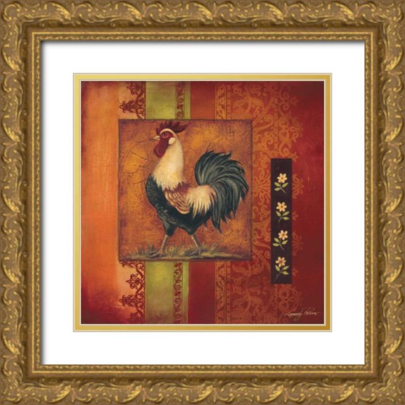 Poloson, Kimberly 20x20 Gold Ornate Wood Framed with Double Matting Museum Art Print Titled - Murano Rooster II