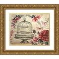 thumbnail image 1 of Poloson, Kimberly 24x20 Gold Ornate Wood Framed with Double Matting Museum Art Print Titled - Birdcage and Blossoms, 1 of 4