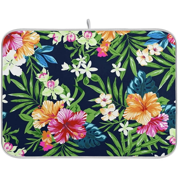 Polovillae Colorful Tropical Flowers Dish Drying Mat for Kitchen Counter Absorbent Heat Resistant Microfiber Dishes Drainer Mat 16x18 in Dish Pad Sink Mat Protective Pad Kitchen Decor