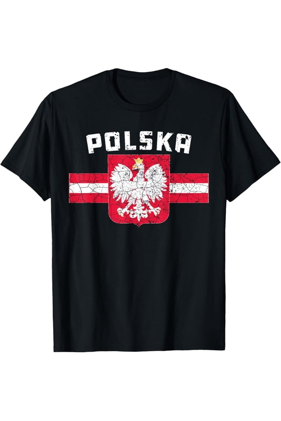 Polska Poland Eagle Coat of Arms Vintage Distressed Graphic T-Shirt Retro National Pride Men's Women's Apparel