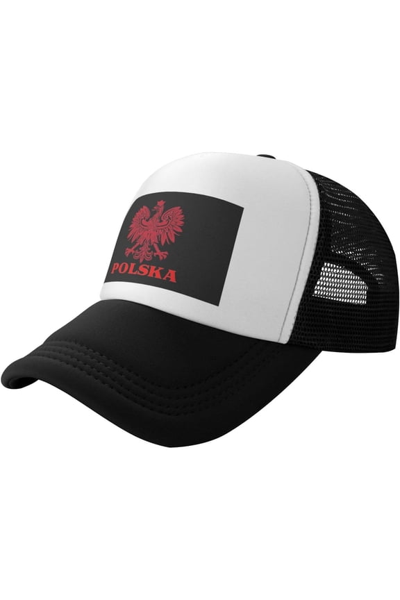 Polska Polish Country Pride Breathable Mesh Baseball Cap Adjustable Lightweight Trucker Hat Black