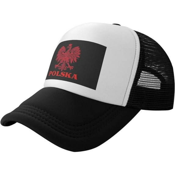 Polska Polish Country Pride Breathable Mesh Baseball Cap Adjustable Lightweight Trucker Hat Black