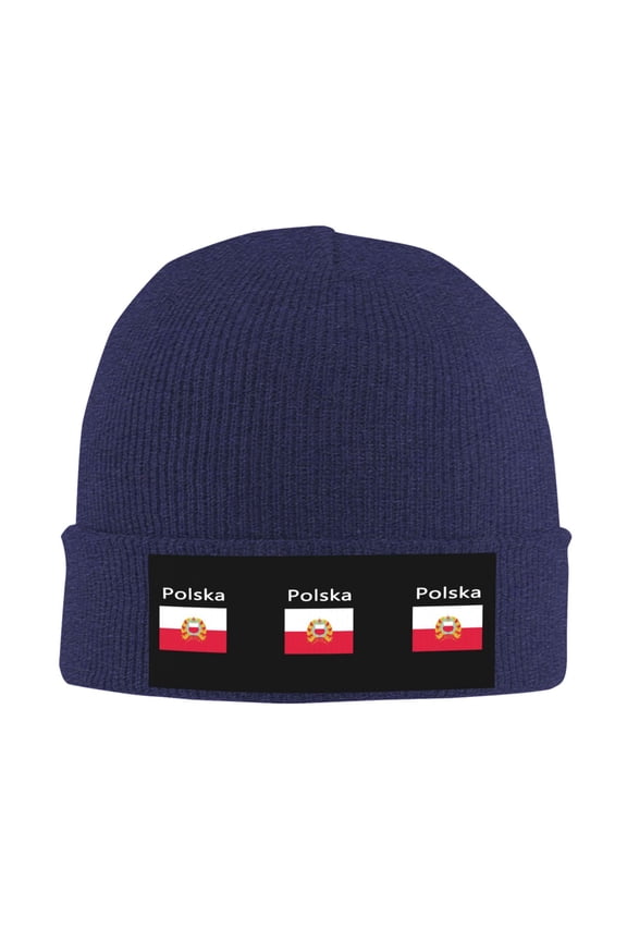 Polska Polish Flag Beanie Hat Men Women Warm Printed Cap Knit Beanies Hats Outdoor Winter Navy Blue