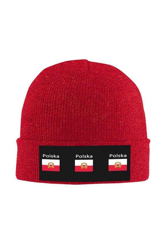 Polska Polish Flag Beanie Hat Men Women Warm Printed Cap Knit Beanies Hats Outdoor Winter Red