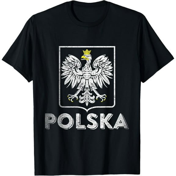 Polska Retro Style Tee Poland T-shirt Polish Soccer Shirt T-ShirtMen and women, Black T-shirt, size: Extra large S-4XL