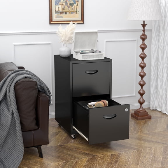 Polup 18"D Mobile Office Vertical 2 Drawer File Cabinet, Metal Filing Cabinet 2 Drawer with Lock