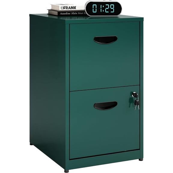 2 Drawer File Cabinet with Lock, Office File Cabinet with Drawers for Under Desk, Small Filling Cabinet for Home Office, Green, Assembly Required
