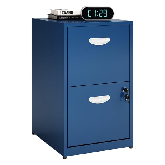 2 Drawer File Cabinet with Lock, Small Filing Cabinet for Home Office, Metal File Cabinet with Drawers for Under Desk, Blue, Assembly Required
