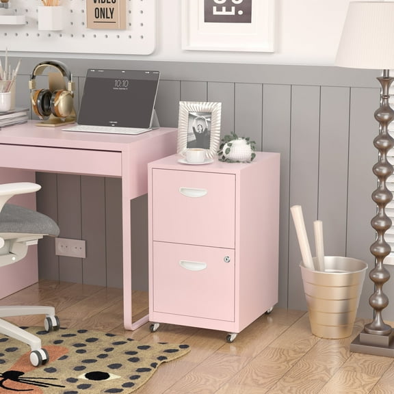 Polup Pink Office Mobile Vertical File Cabinet with Lock and Rolling Wheels 18"D Metal