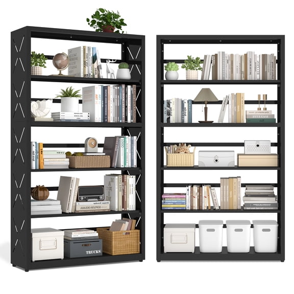 Polup 5-Tier Metal Shelves Bookcase with Bookends Industrial Adjustable Freestanding Black 1-Pack 55 in H x 31 in W