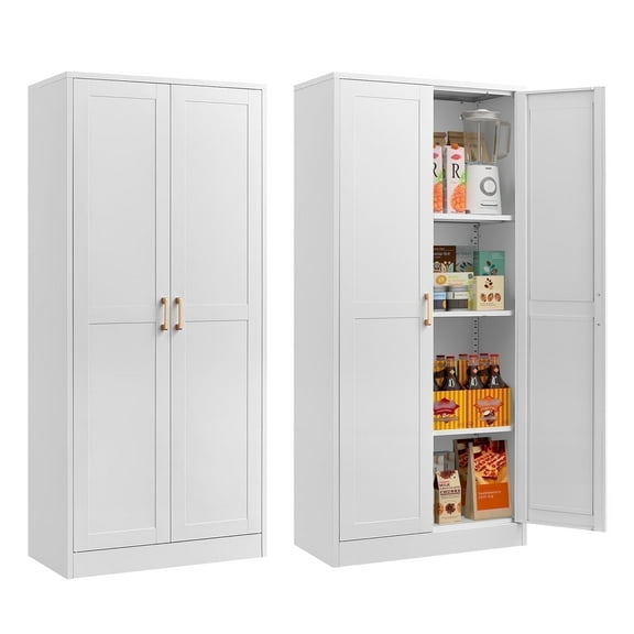 Polup 60'' Tall Metal Modern Pantry Kitchens Cabinet with Doors Adjustable Shelves Office White