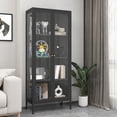 thumbnail image 1 of Polup 66"H Black Glass Cabinet with 4 Adjustable Shelves Metal Dispay Curio Cabinet, 1 of 7