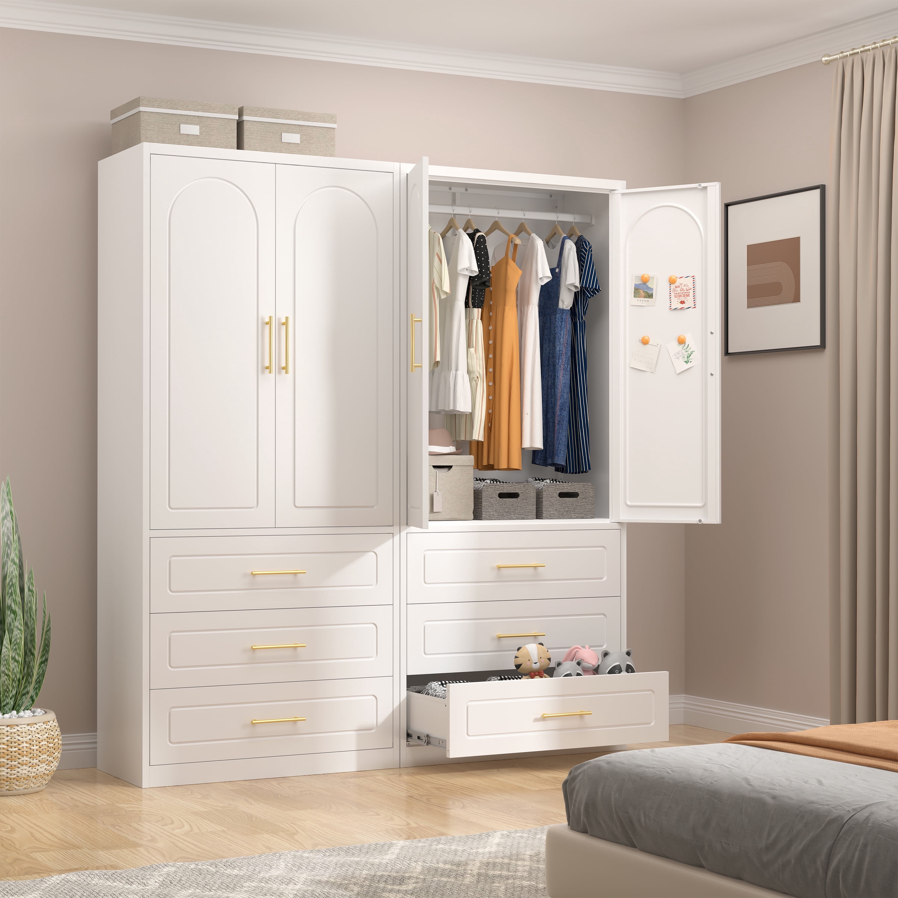 Polup 71“ Tall Metal Sturdy Armoire Wardrobe Closet with Three