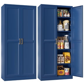 Polup 71" Blue Metal Storage Cabinet, 2 Doors, Adjustable Shelves, Steel Pantry Cupboard