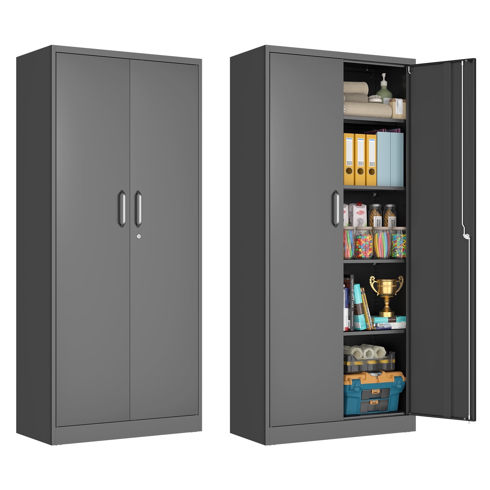 Polup 71"  Metal Storage Cabinet 2 Doors 4 Adjustable Shelves Garage Gray