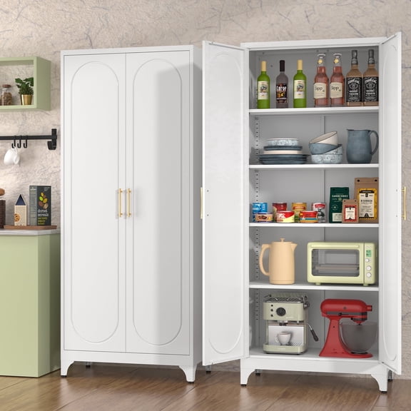 Polup 75" H Metal Storage Cabinet with 2 Doors, 4 Adjustable Shelves