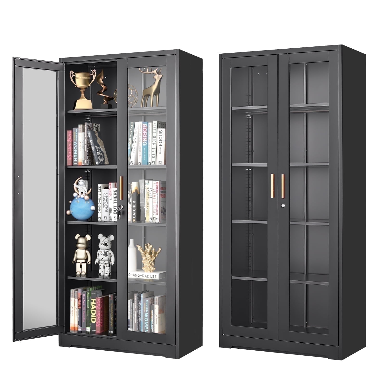 Terra Display Cabinet with Glass Doors & Lights - Black main image 0