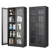 Polup 71'' H Black Modern Metal Display Cabinet with Glass Doors and Shelves China Cabinet Kitchen