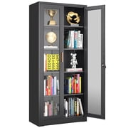 Polup 71'' H Black Modern Metal Display Cabinet with Glass Doors and Adjustable Shelves China Cabinet Kitchen