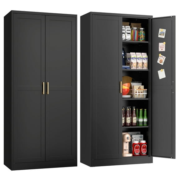 Polup 71" Tall Storage Cabinet,Black Metal Kitchen Pantry Storage Cabinets with Doors and 4 Shelves