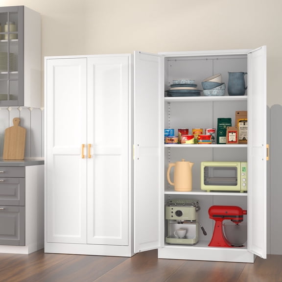 Polup 60"Tall White Metal  Storage Cabinet,Locking Tool Cabinet,Doors and Adjustable Shelves