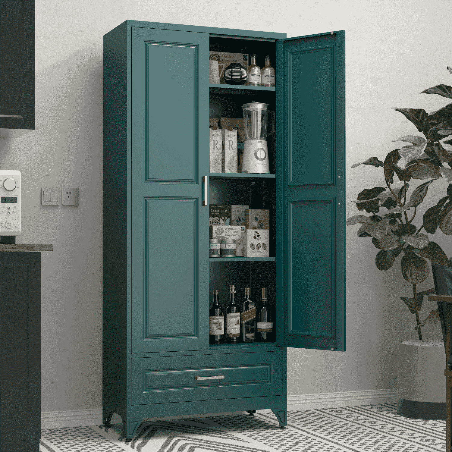 Polup 75" H Green Kitchen Pantry Storage Cabinets with Drawers, Doors and Adjustable Shelves, Steel Large Cupboard
