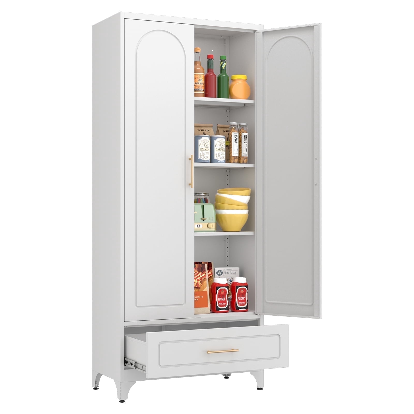 Polup 75" H White Kitchen Pantry Storage Cabinets with Drawers, Doors ...
