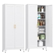 Polup 75" White Metal Storage Cabinet, 2-Door with Adjustable Shelves, Tall Steel Pantry for Kitchen Garage Home