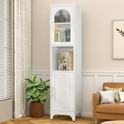 Polup 75" H Metal Kitchen Storage Cabinet, Display Cabinet with Four Doors, White Modern