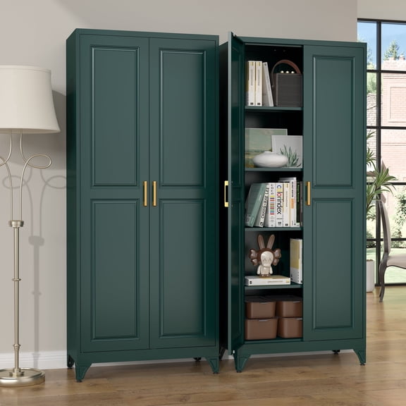 Polup 75" H Metal Modern Kitchen Storage Cabinet with 4 Adjustable Shelves Green