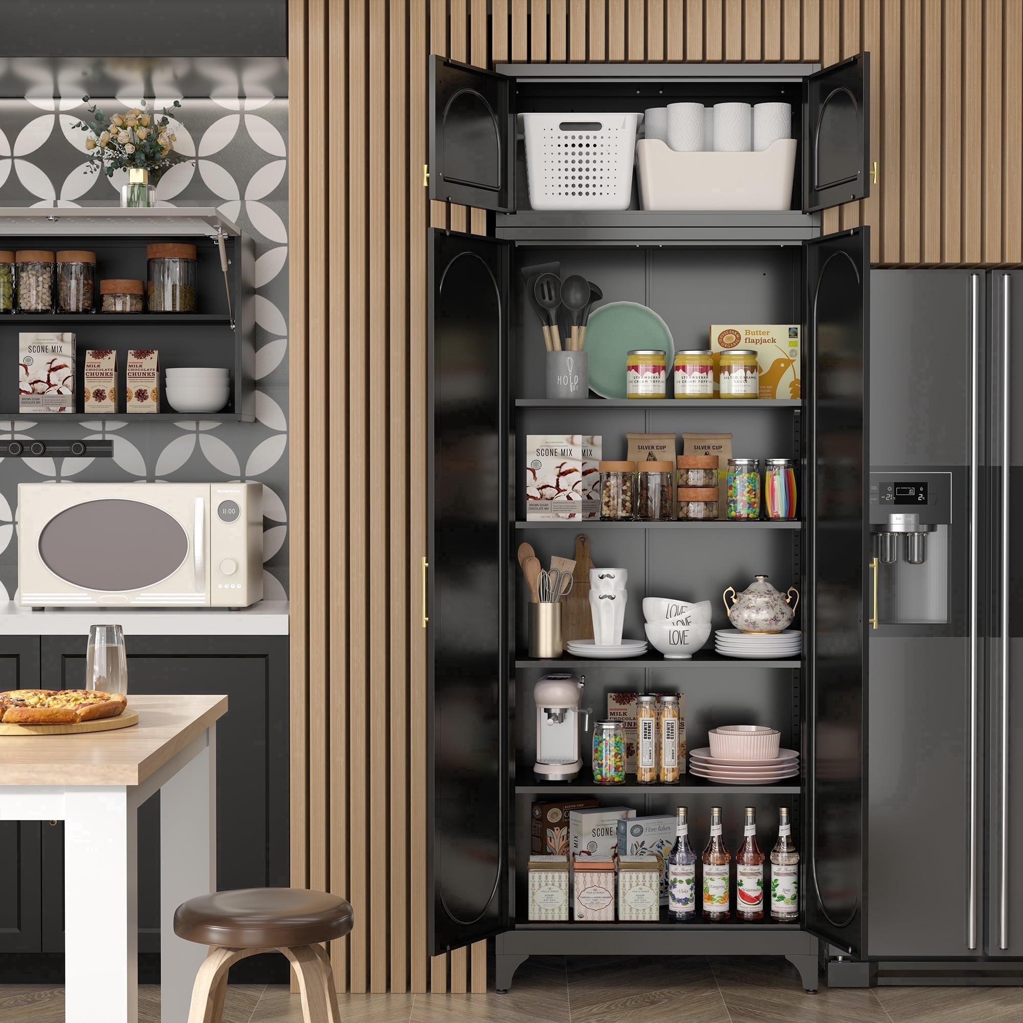 Polup 90" Height Modern Metal Pantry Storage Cabinet with Doors and Adjustable Shelves Black for Living Room Kitchen and Home