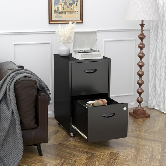 Polup 18"D Mobile Office Vertical 2 Drawer File Cabinet, Metal Filing Cabinet 2 Drawer with Lock