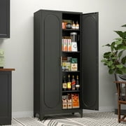 Polup Black 75" H Kitchen Pantry Storage Cabinet, Pantry  Cupboard with Doors and Adjustable Shelves