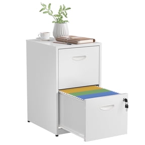 Polup File Cabinet, Freestanding Storage Organizer, Metal 2-Drawer, Letter Size, White