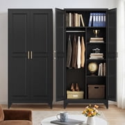 Polup Metal 71“ H Armoire Wardrobe Closet, Adult Black Wardrobes with Hanging Rod