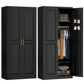 Polup Metal 71" Tall Armoire Wardrobe Closet with Hanging Rod, Clothing Storage Cabinet,Black