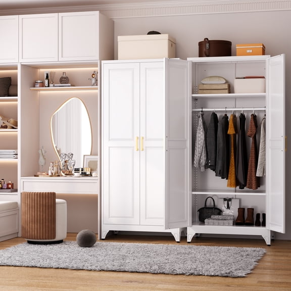 Polup 71" Tall Modern Armoire Wardrobe Closet with Hanging Rod, Clothing Storage Cabinet,White Steel Assembly