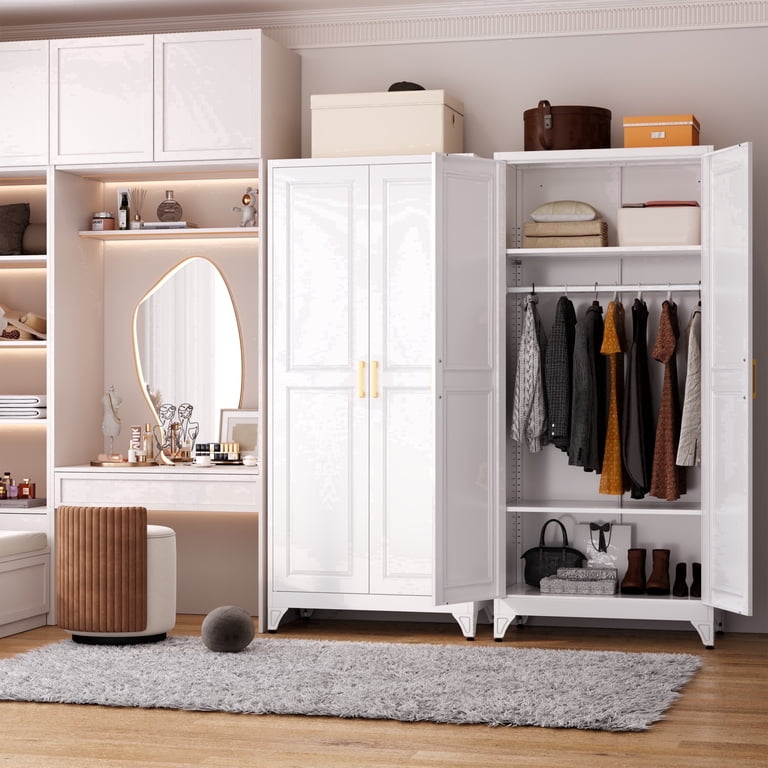 Polup 71" Tall Modern Armoire Wardrobe Closet with Hanging Rod, Clothing  Storage Cabinet,White Steel Assembly - Walmart.com