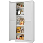 Polup 71" Height Modern Metal Pantry Cabinet with Doors and Adjustable Shelves Storage Cabinets for Living Room and Kitchen White Home