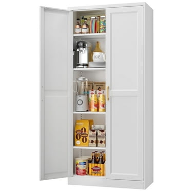 Polup 71" Height Modern Metal Pantry Cabinet with Doors and Adjustable Shelves Home White