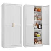 Polup 71 Height Metal White Storage Cabinet, Modern Tall Steel Pantry Cupboard with 2 Doors and Adjustable Shelves for Kitchen Garage and Home