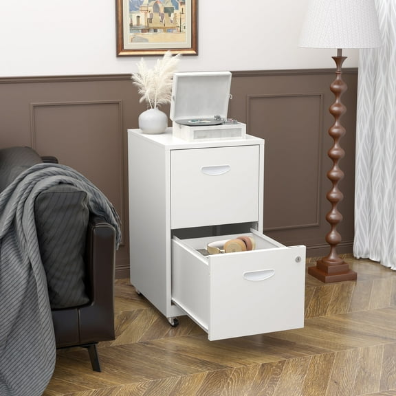 Polup 18" D 2 Drawer Mobile Office Letter Vertical File Cabinet with Lock and Rolling Wheels
