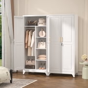 Polup 71" H White Metal Wardrobe Closet with Lock,Modern Armoires and Hanging Rod for Bedroom